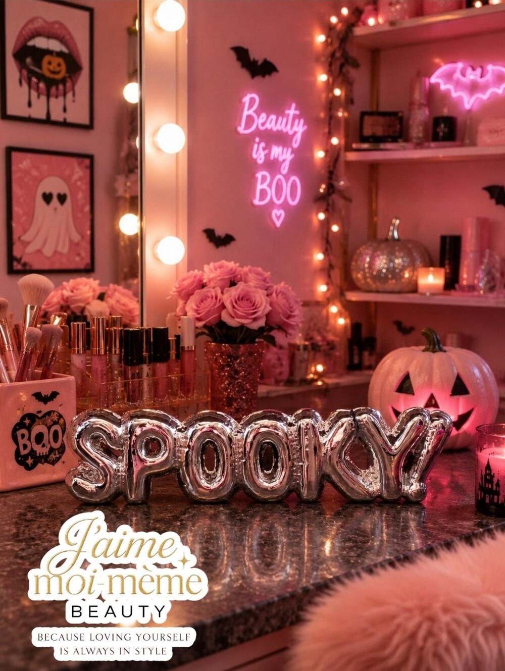 Silver Metallic Ceramic BALLOON LETTERS "Spooky" Halloween Decor SIGN